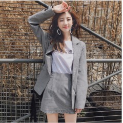 韩都衣舍韩版女装千鸟格外套时尚套装