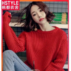 韩都衣舍新款女装韩版宽松圆领毛衣
