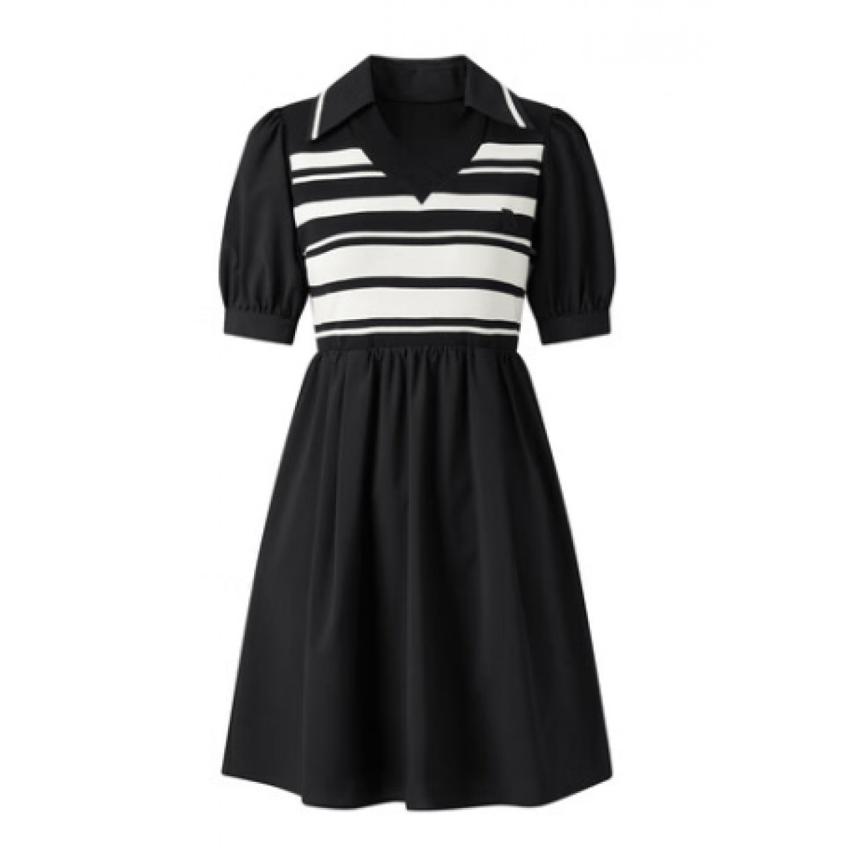 拼接翻领连衣裙